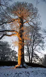 a large tree that is standing in the snow