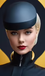 a young woman wearing a leather hat