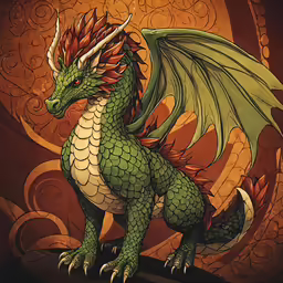 a green dragon with long wings is sitting on a branch