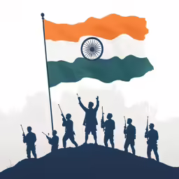 silhouettes of soldiers holding guns and pointing at a flag