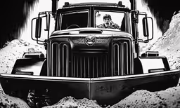 black and white photo of a truck on the road,a black and white photo of an old truck parked on some rocks