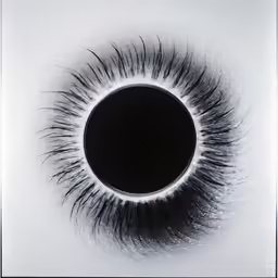 black and white photograph of an eyeball with white background