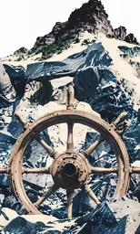 a large wheel is on the front of some mountains