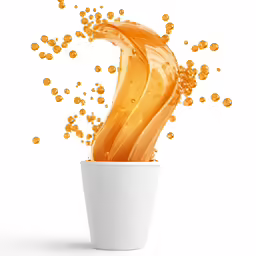 a glass with orange juice is exploding in it
