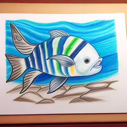 a pencil drawing of a fish in the water,a drawing of a fish is shown here