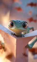 a frog perched on the edge of a ledge