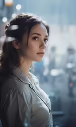 a young girl staring intently into the distance