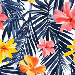 bright colorful flower and plant pattern on a white background