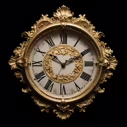 an ornate clock has an oval face with decorative carvings
