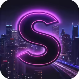 a glowing sign in the city says s