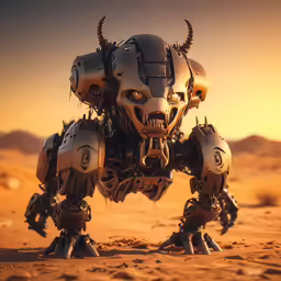 a humanoid robot running across a desert plain