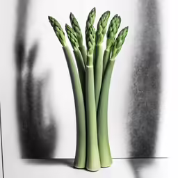 several asparagus are placed in a glass vase