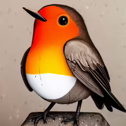 an orange and grey bird with white stripe on its chest and feet