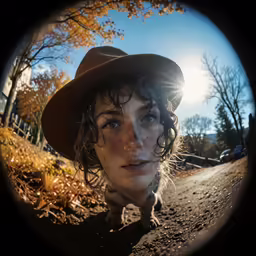 a person with a hat is on the side of the road