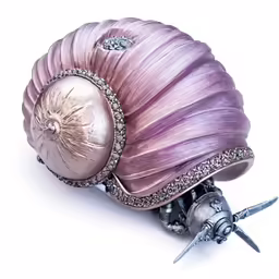 a large clam shell on a metal object with crystals