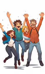 four people jumping together in the air