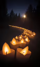 candles are in the shape of leaves and placed on the pavement