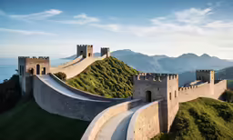 a large wall sitting on the side of a hill next to some mountains