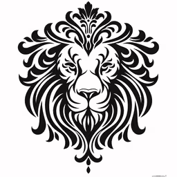 lion head outline on white paper,a lion face with decorative patterns on the side