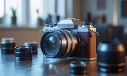 a camera sits on top of a table
