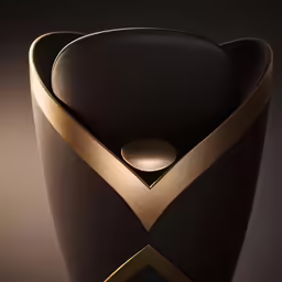 the back end of a vase with a metallic band