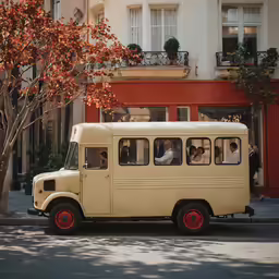 a small van is stopped on the side of the road with passengers