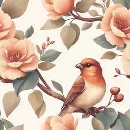 a bird perched on the branch of a flowery tree