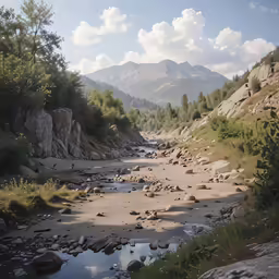 there is a creek going through a rocky area