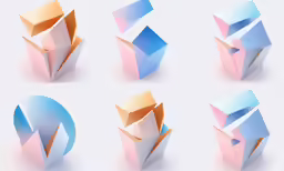 a collection of four geometrical shapes on a blue background