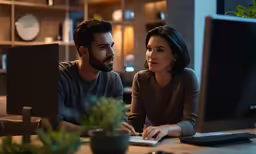 couple working on computer together at desk