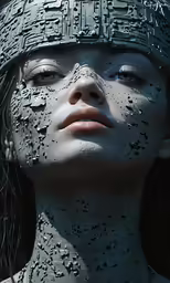 a woman with a helmet is covered in rain