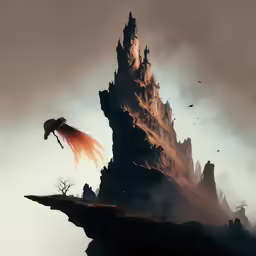 a picture of an odd shaped city with people climbing to it