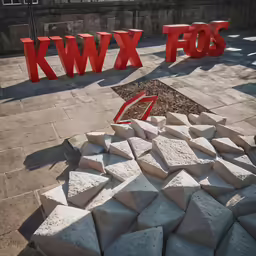several large red letters sitting on the concrete