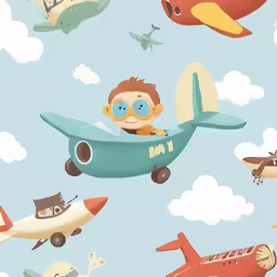 a monkey is flying in the sky with airplanes