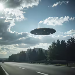 a very large object that is flying over the road