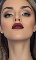a model with a lipstick style in a lip glosse and large eyes