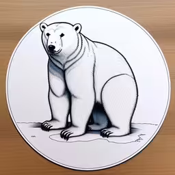 the polar bear is standing on an icy ice,a white polar bear sticker on a wood table