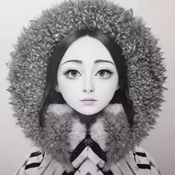 an artistic portrait of a girl with freckles and a fur collar