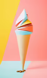 an ice cream cone on a colored surface