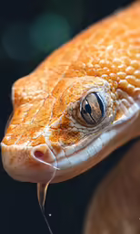 a large brown and white snake with one eye open
