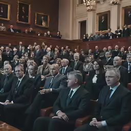 a large audience watching a speech on law