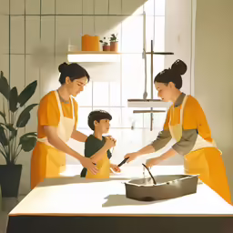 the woman are preparing food for the child