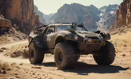 a four wheeled vehicle in an arid area