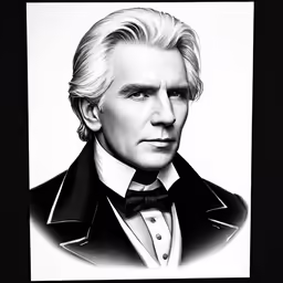 a portrait drawing of a man in black and white