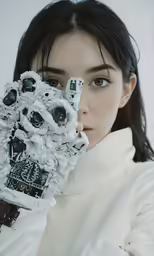 a person holding onto a white object with buttons