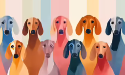 many long haired dogs are grouped together in a line