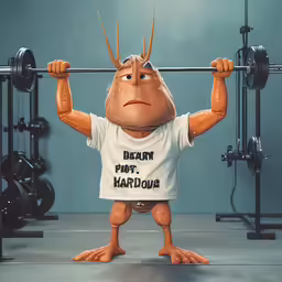 the troll lifts two heavy barbells and looks concerned
