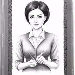 the picture is an art piece with a girl holding scissors
