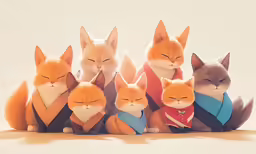 several figurines of cats with sleeping faces
