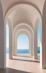 an archway over looking the ocean with a view of clouds